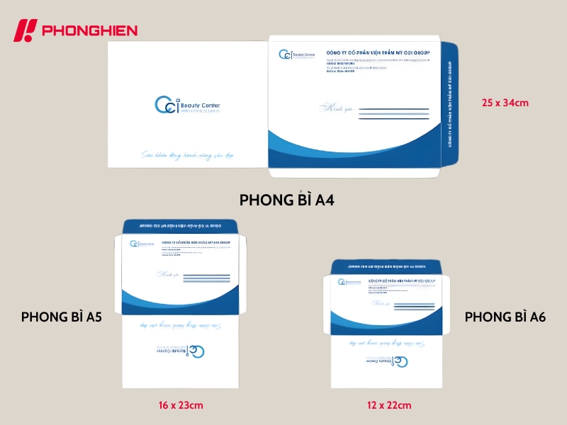 Kích thước phong bì phổ biến