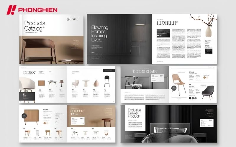 Mẫu Catalogue bàn ghế trang tông màu đơn giản