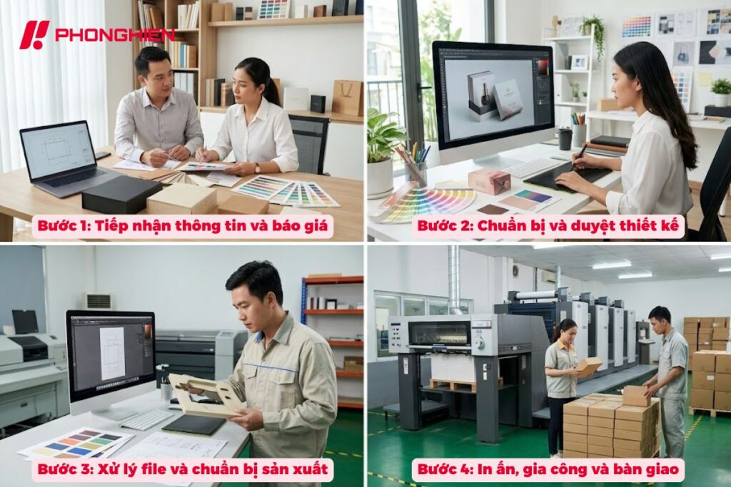 Quy trình in hộp cứng rõ ràng, báo giá nhanh và triển khai gọn lẹ