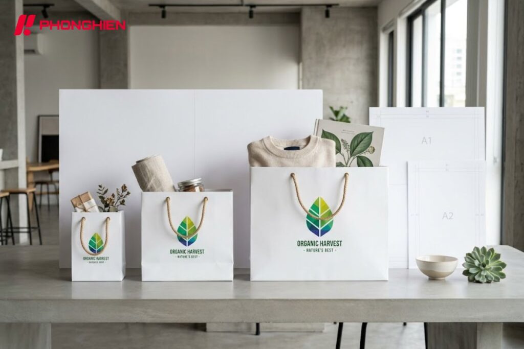 Kích thước túi giấy ảnh hưởng trực tiếp đến chi phí in và cần chọn hợp lý