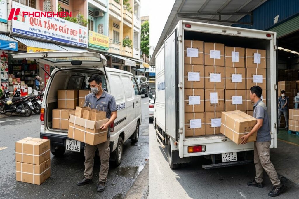 Chi phí vận chuyển túi giấy phụ thuộc địa điểm và số lượng đơn hàng