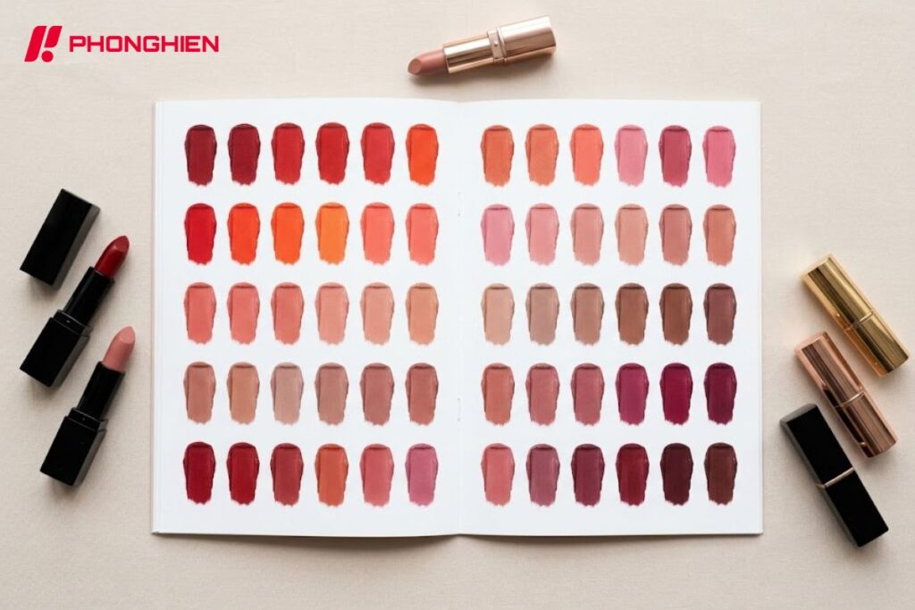 Catalogue son môi layout bảng màu chi tiết
