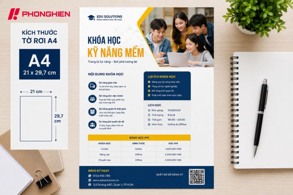 Tờ rơi A4 phù hợp trình bày nhiều thông tin và hình ảnh nổi bật