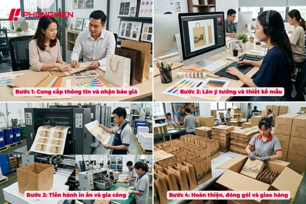 Quy trình in túi giấy tại In Phong Hiền nhanh gọn dễ đặt và tối ưu chi phí