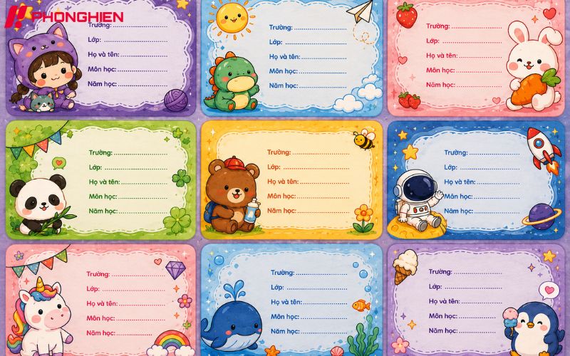 Mẫu nhãn vở phong cách con vật dễ thương