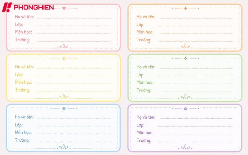 Mẫu nhãn vở theo màu sắc nhẹ nhàng
