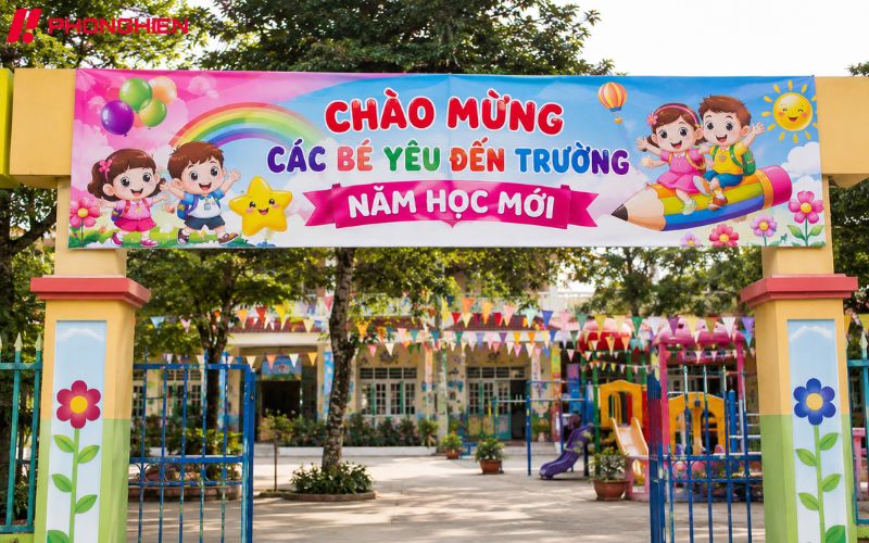 Băng rôn khai giảng cho trường mầm non