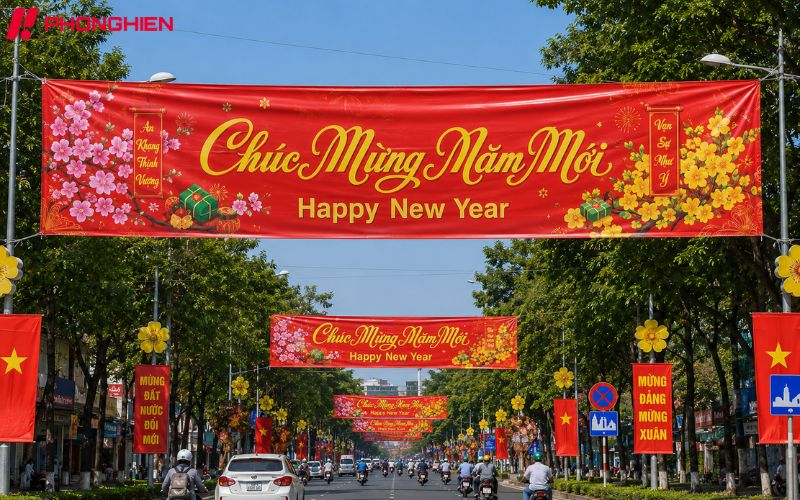 Băng rôn Tết góp phần lan tỏa không khí xuân tươi vui