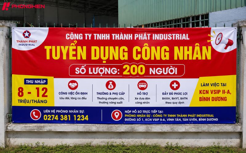 Băng rôn tuyển dụng công nhân tại khu công nghiệp