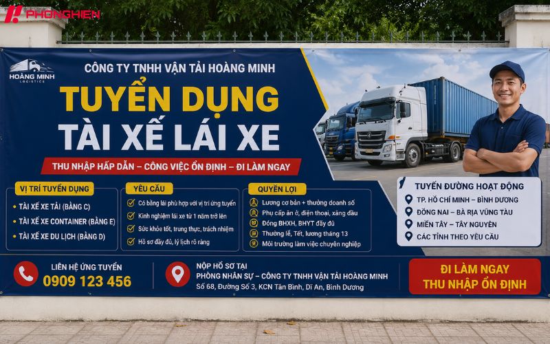 Băng rôn tuyển dụng tài xế, lái xe