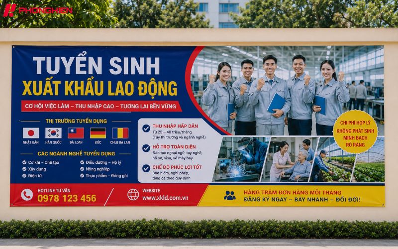 Thiết kế băng rôn tuyển sinh xuất khẩu lao động thu hút