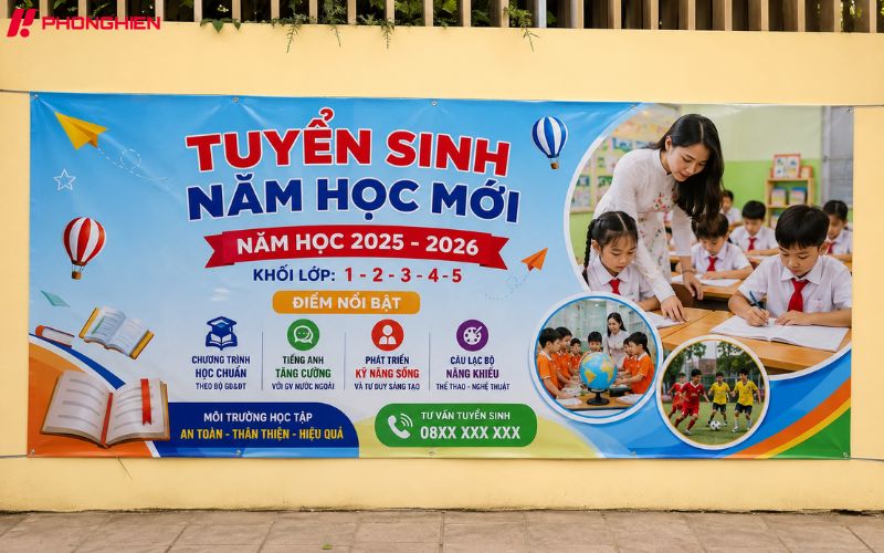 Mẫu băng rôn tuyển sinh tiểu học chỉn chu, thân thiện, nổi bật
