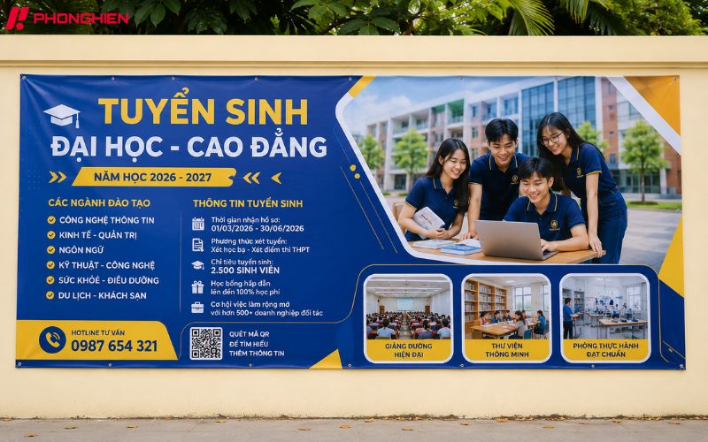 Mẫu băng rôn tuyển sinh đại học, cao đẳng hiện đại, nổi bật