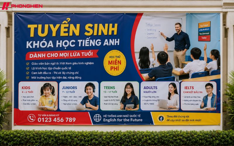 Mẫu băng rôn tuyển sinh trung tâm ngoại ngữ chuyên nghiệp