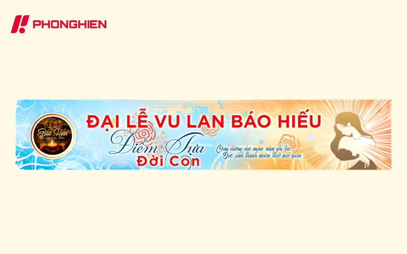 Băng rôn Vu Lan báo hiếu hoa văn thư pháp