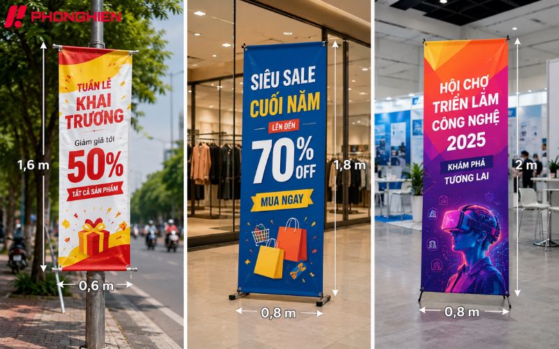 Các kích thước banner dọc phổ biến cho quảng cáo và sự kiện