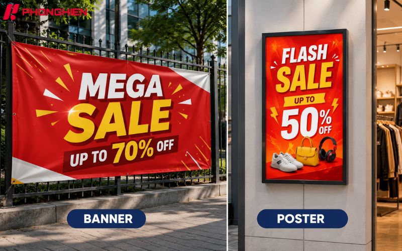 Banner thu hút từ xa, poster truyền tải chi tiết ở cự ly gần