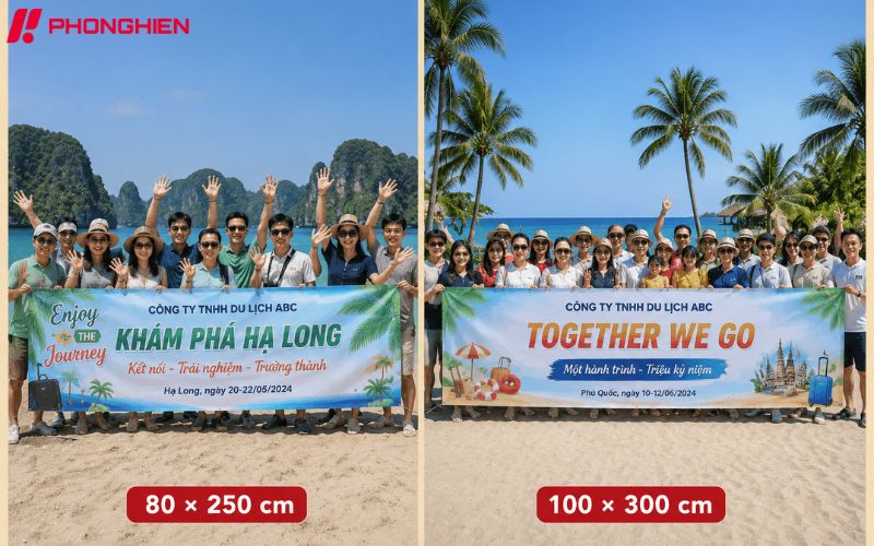 Kích thước băng rôn du lịch cho đoàn nhỏ và đoàn đông