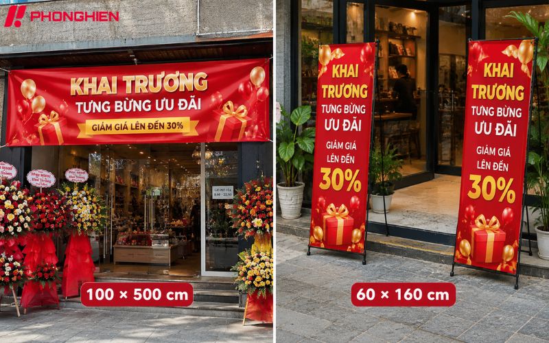 Kích thước băng rôn khai trương phổ biến cho cửa hàng