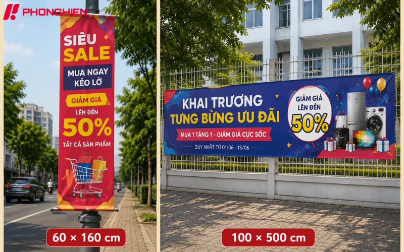 Các kích thước băng rôn quảng cáo được dùng phổ biến