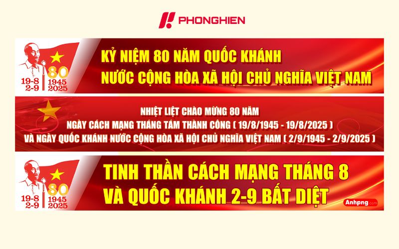 Băng rôn chào mừng Quốc khánh 2/9 tông màu đỏ vàng nổi bật