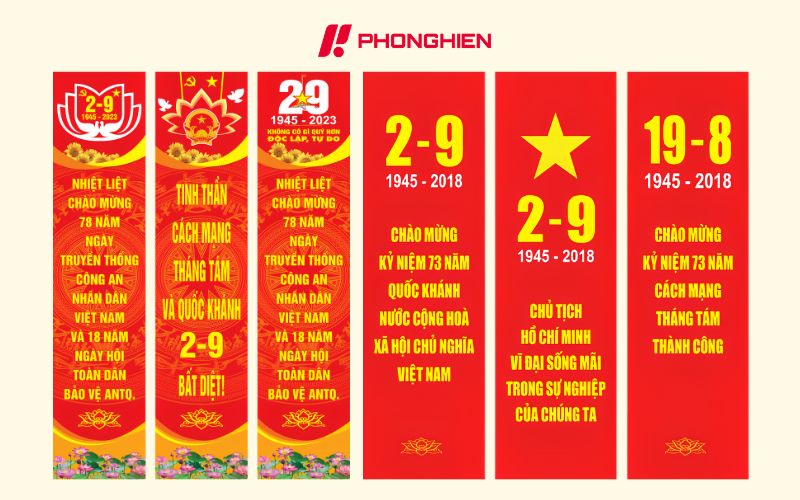 Băng rôn Quốc khánh nổi bật với cờ đỏ sao vàng tung bay