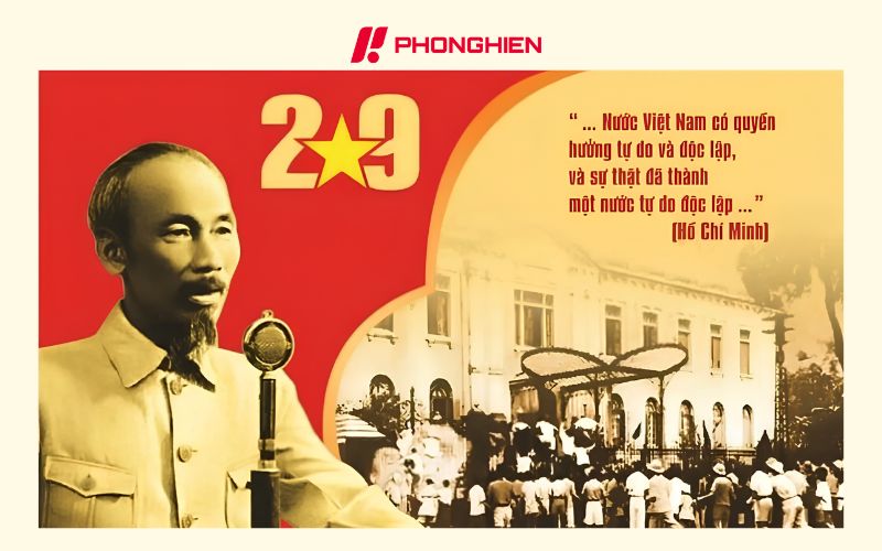 Mẫu băng rôn 2/9 đa sắc màu kết hợp họa tiết truyền thống