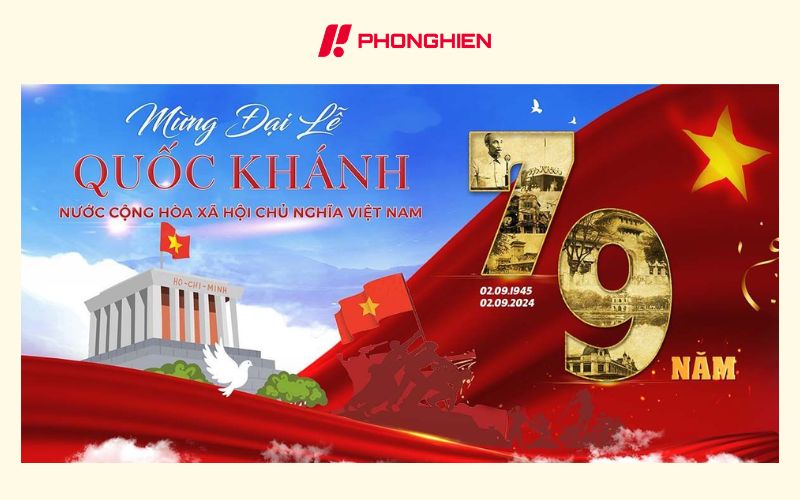 Mẫu băng rôn 2/9 phong cách lịch sử tái hiện mốc son dân tộc