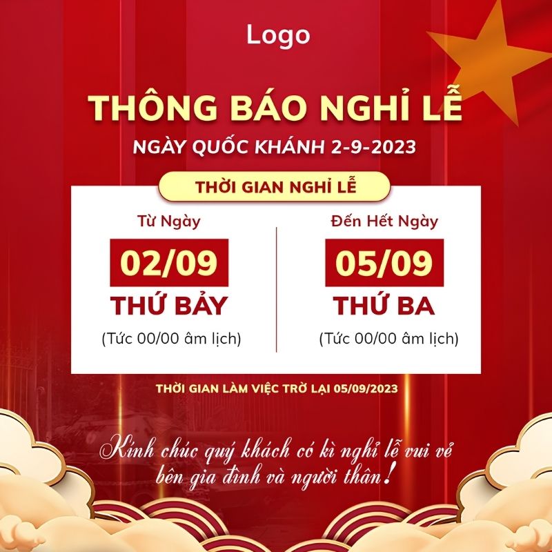 Poster Quốc Khánh 2/9 thông báo nghỉ lễ