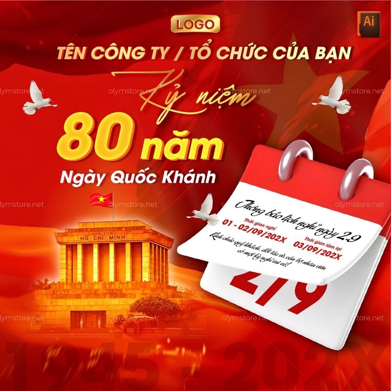 Poster thông báo nghỉ lễ 2/9 cho doanh nghiệp