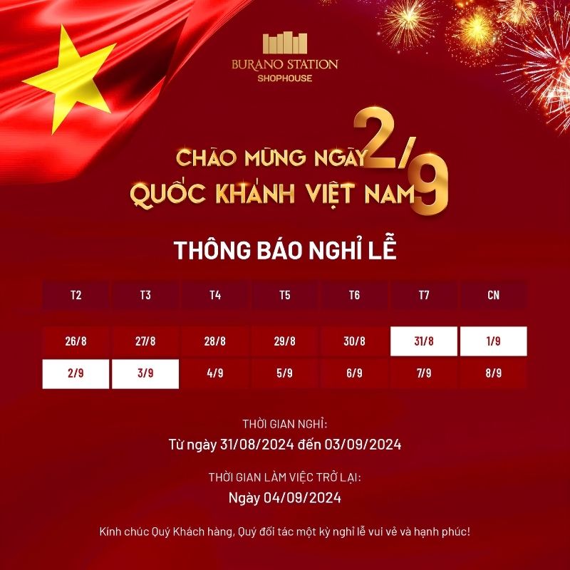 Poster lễ 2/9 với lịch nghỉ và hoạt động lại