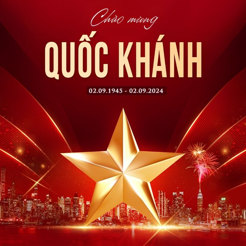 Poster Quốc Khánh 2/9 với cờ đỏ sao vàng