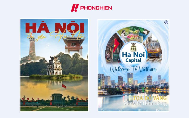 Poster du lịch Hà Nội nhẹ nhàng, tối giản