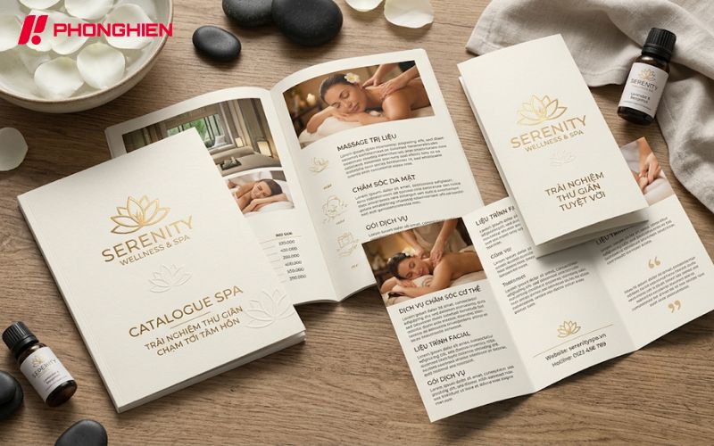 Spa Catalogue chạm tới đẳng cấp với giấy mỹ thuật và ép kim tinh tế
