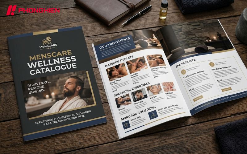 Catalogue Spa mạnh mẽ với tông đen xám xanh navy chuyên nghiệp