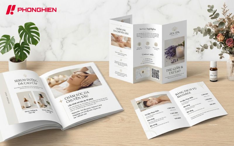 Catalogue Spa hiện đại tận dụng khoảng trắng làm nổi bật công dụng