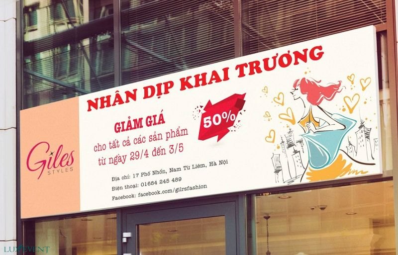 Băng rôn khai trương cửa hàng quần áo tối giản