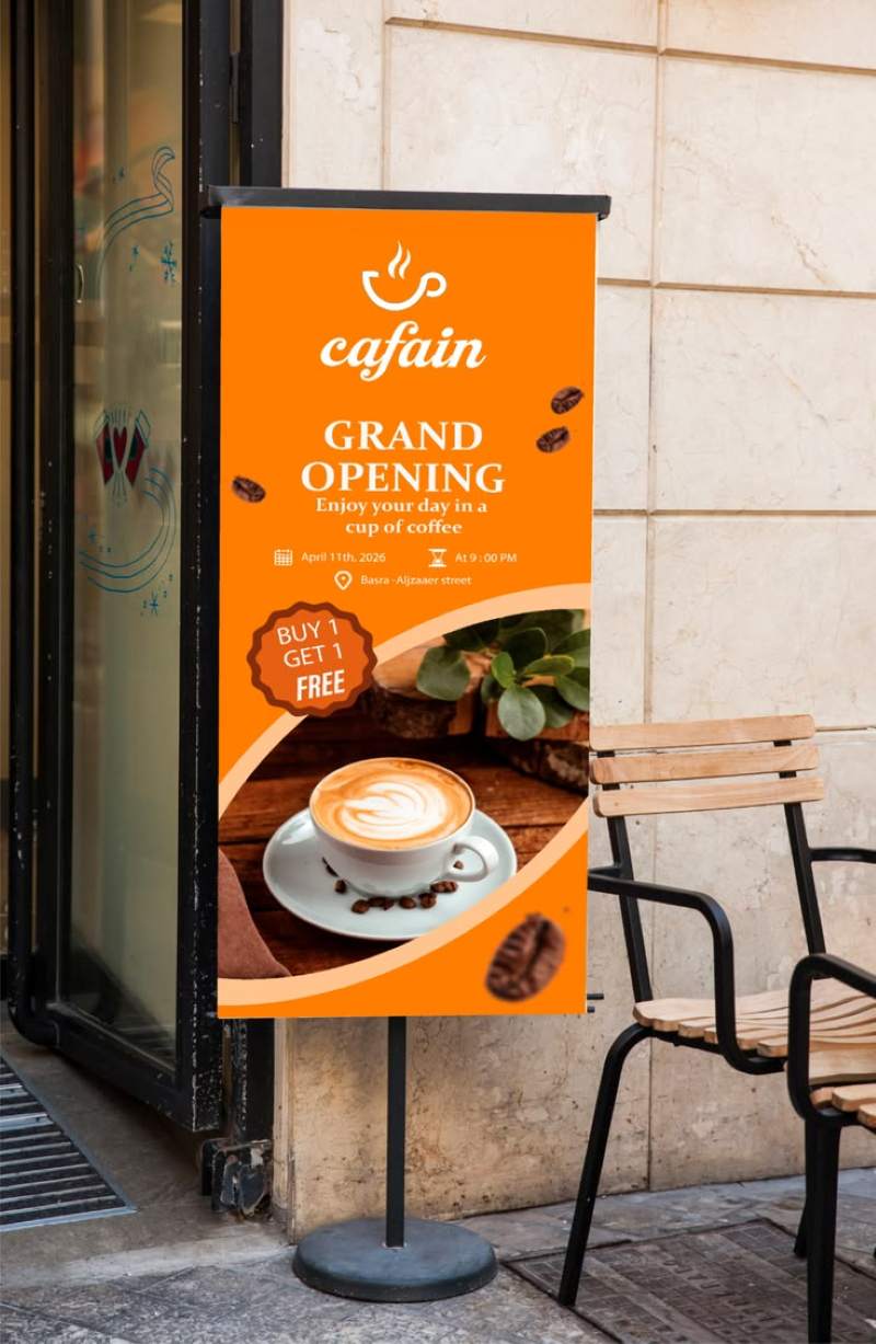 Băng rôn khai trương quán cà phê dạng chiều dọc