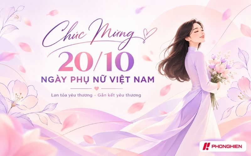 Banner chúc mừng Ngày Phụ nữ Việt Nam 20/10 tone hồng tím