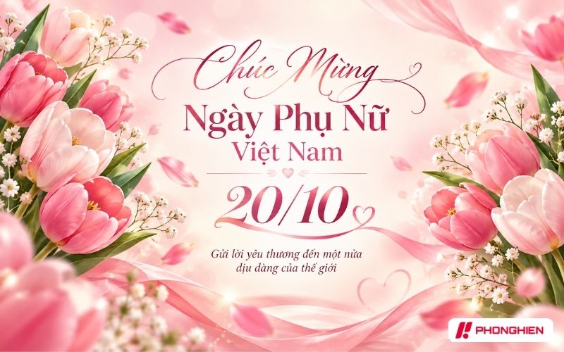 Banner chúc mừng Ngày Phụ nữ Việt Nam 20/10 tone hồng nổi bật