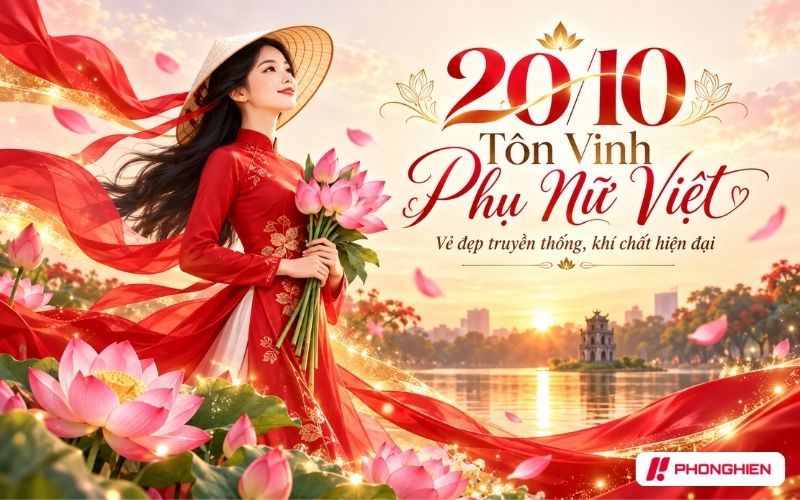 Banner 20/10 tone đỏ đô phong cách truyền thống