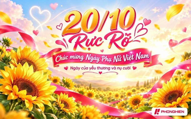 Băng rôn chúc mừng Ngày Phụ nữ Việt Nam 20/10 hoa hướng dương