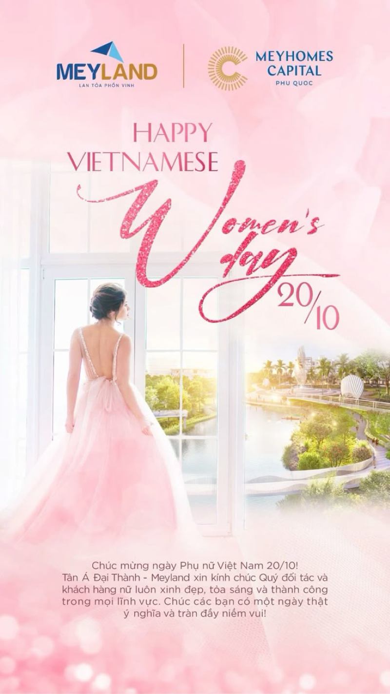 Mẫu poster 20/10 doanh nghiệp phong cách sang trọng với tông màu hồng pastel