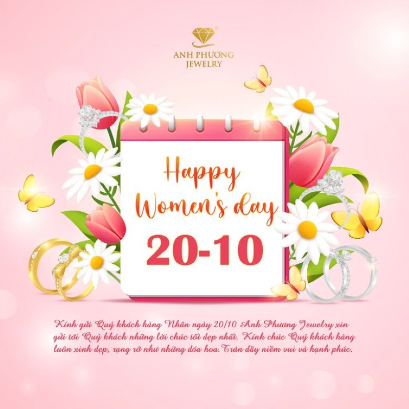 Mẫu poster 20/10 tông màu hồng pastel và nét vẽ hoa cách điệu thanh