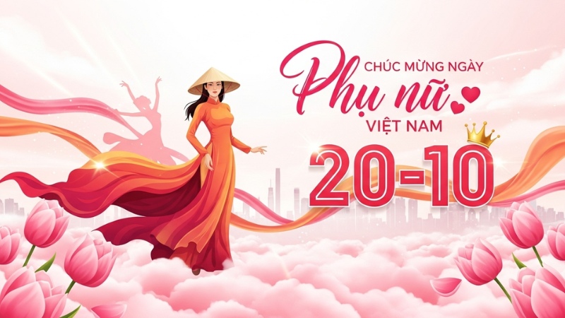 Mẫu poster 20/10 truyền thống hình ảnh người phụ nữ Việt Nam trong tà áo dài