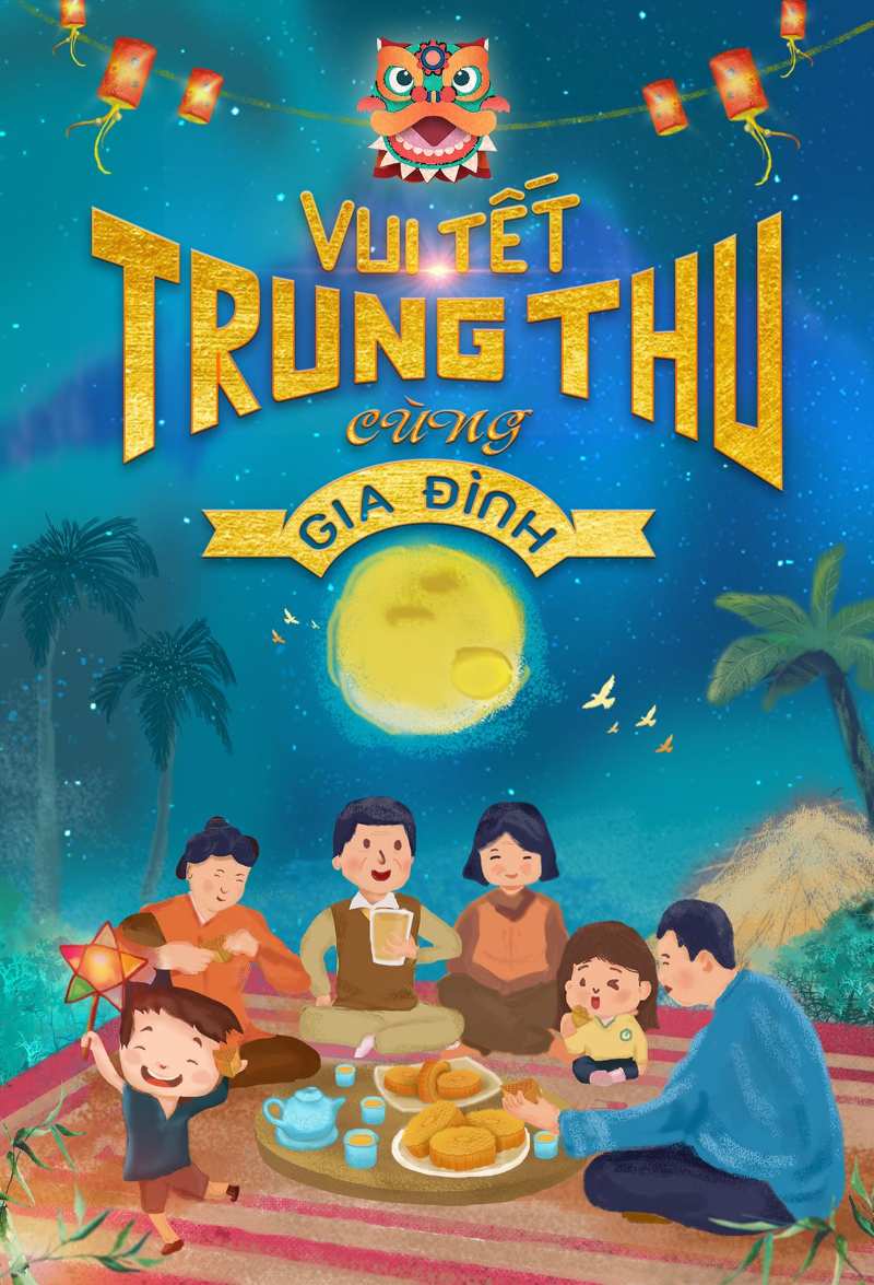 Poster tết trung thu gia đình Việt Nam