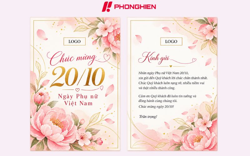 Thiệp chúc mừng 20/10 tông hồng ngọt ngào nữ tính