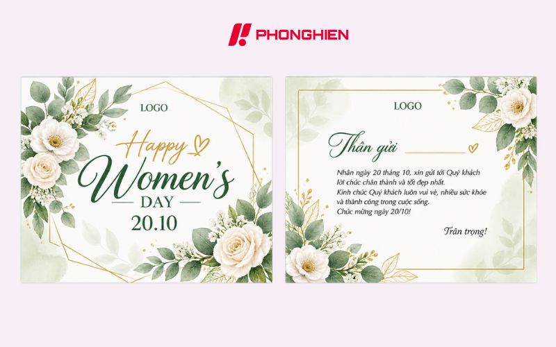 Thiệp chúc mừng Phụ nữ Việt Nam 20/10 ép kim cao cấp