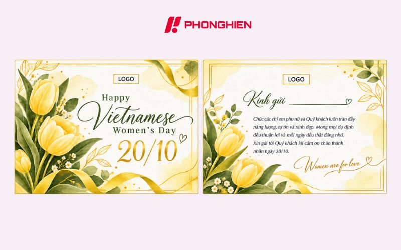 Mẫu thiệp 20/10 hoa tươi nhã nhặn