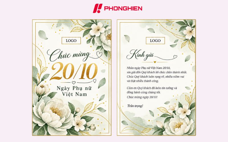 Thiệp 20/10 chữ ép kim lấp lánh nổi bật